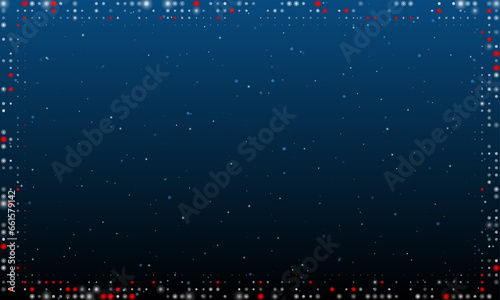 On the right is the 50 percent symbol filled with white dots. Pointillism style. Abstract futuristic frame of dots and circles. Some dots is red. Vector illustration on blue background with stars