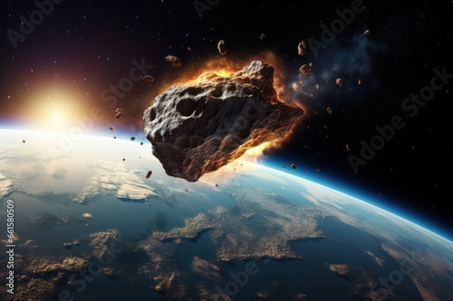 asteroid flying towards earth open space background