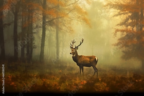 Misty morning nature: deer. Generative AI
