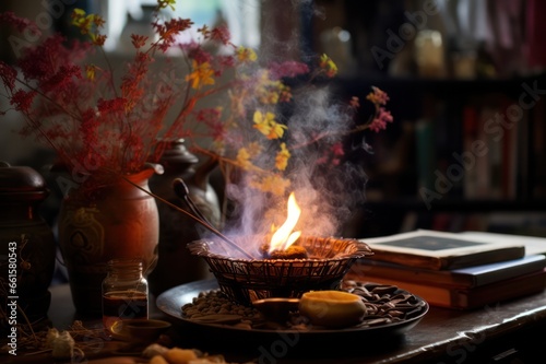 burning incense at home closeup or at spa salon
