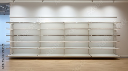 A sight to behold for the shopper's dismay: Empty shelves in a retail store awaiting restocking photo