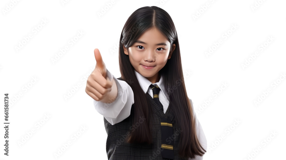 pretty Asian student girl in school uniform pointing finger up.isolated transparent background pretty Asian student girl in school uniform pointing finger up.isolated transparent background
