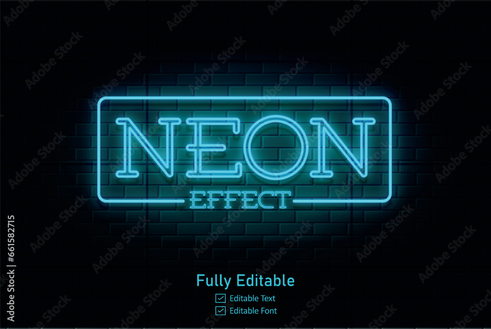 Vector neon effect logo for neon text effect and neon light night party editable text & font Vector neon effect logo for neon text effect and neon light night party editable text & font