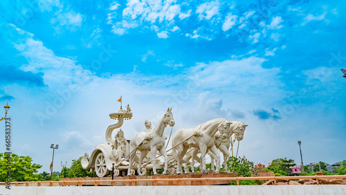 Shri Krishna Sarathi on Arjun's Chariot statue located in Kota, Rajasthan, India photo