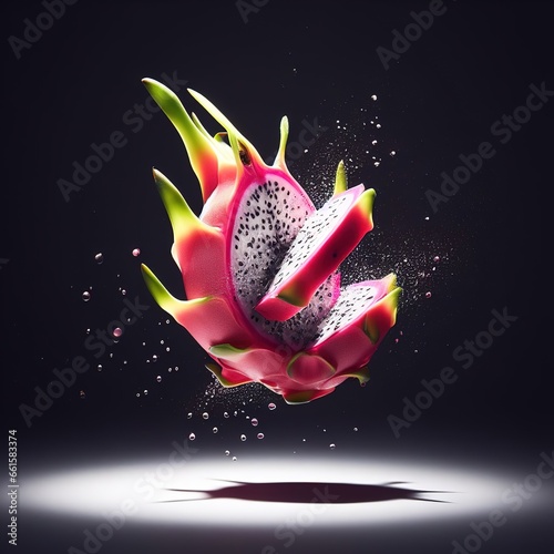 Juicy dragon fruit with water drops. generative AI © Yan Gordiza