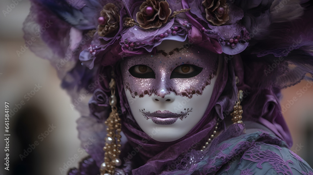 Vibrant carnival masks adorn the streets of Venice during a traditional festival