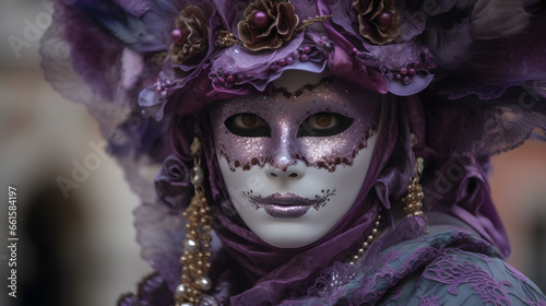 Vibrant carnival masks adorn the streets of Venice during a traditional festival