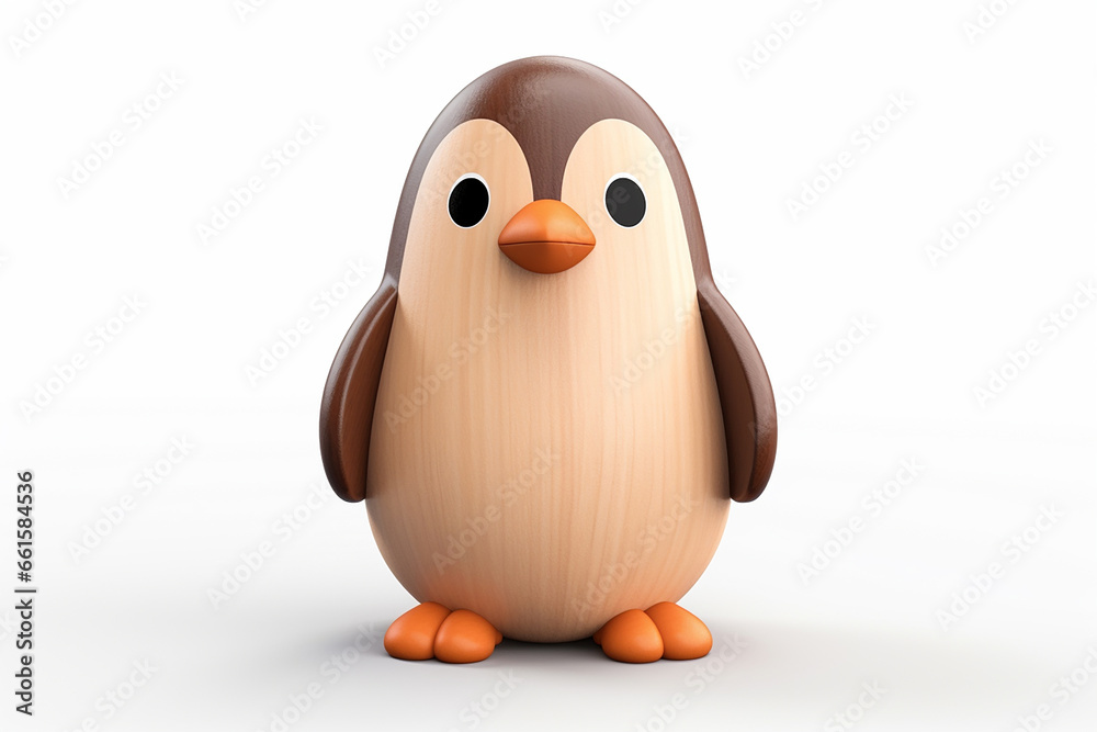 A wooden penguin toy on a white background