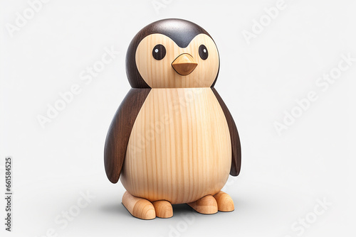 A wooden penguin toy on a white background