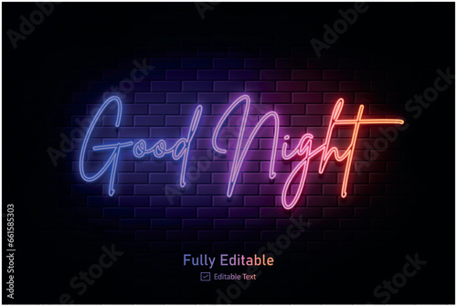 Vector neon effect logo for neon text effect and neon light night party editable text & font