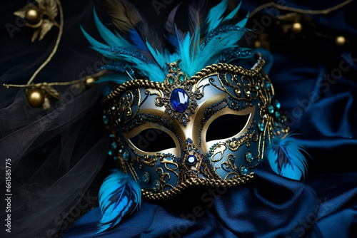 Elegant feathered masquerade masks with festive beads