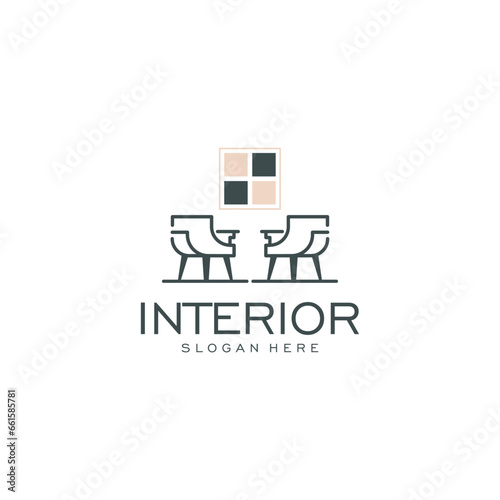 Minimalist interior logo. creative line art style concept for furniture interior template