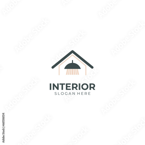 Minimalist interior logo. creative line art style concept for furniture interior template