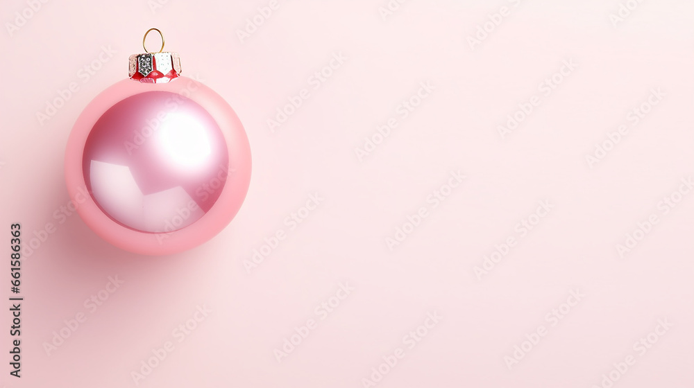 Christmas ball on pastel background. Flat lay, top view with copy space Christmas ball on pastel background. Flat lay, top view with copy space