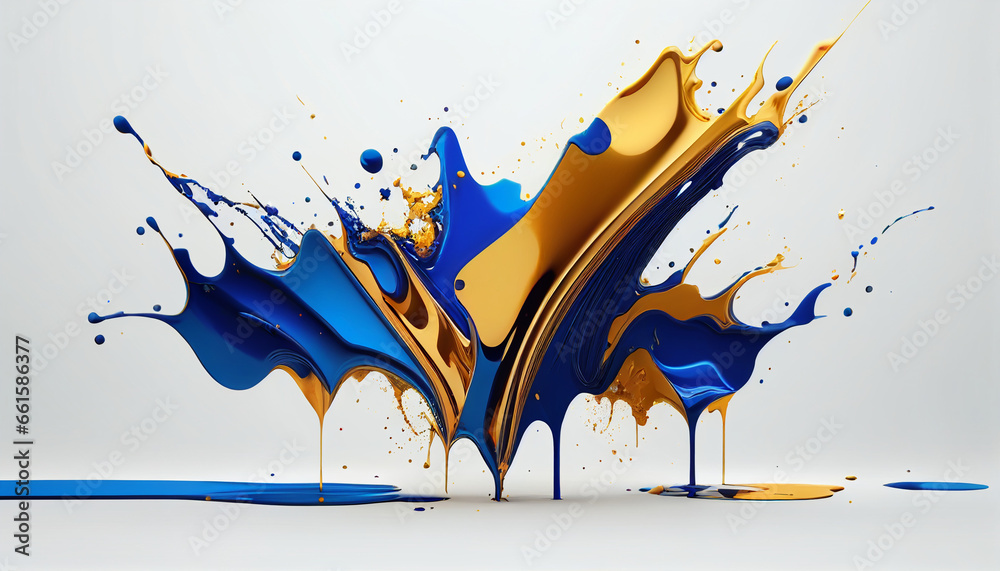 Obraz premium Splashes Abstract modern background. Color splash Blue and Gold color On White Background Ai generated image