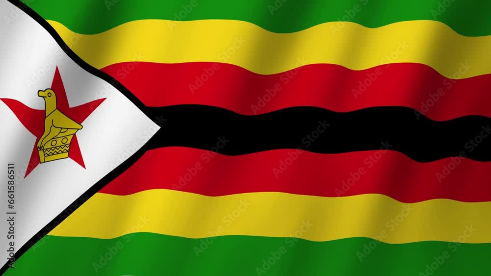 Zimbabwe Flag. National 3d Zimbabwe flag waving. Flag of Zimbabwe footage video waving in wind. Flag of Zimbabwe 4K Animation