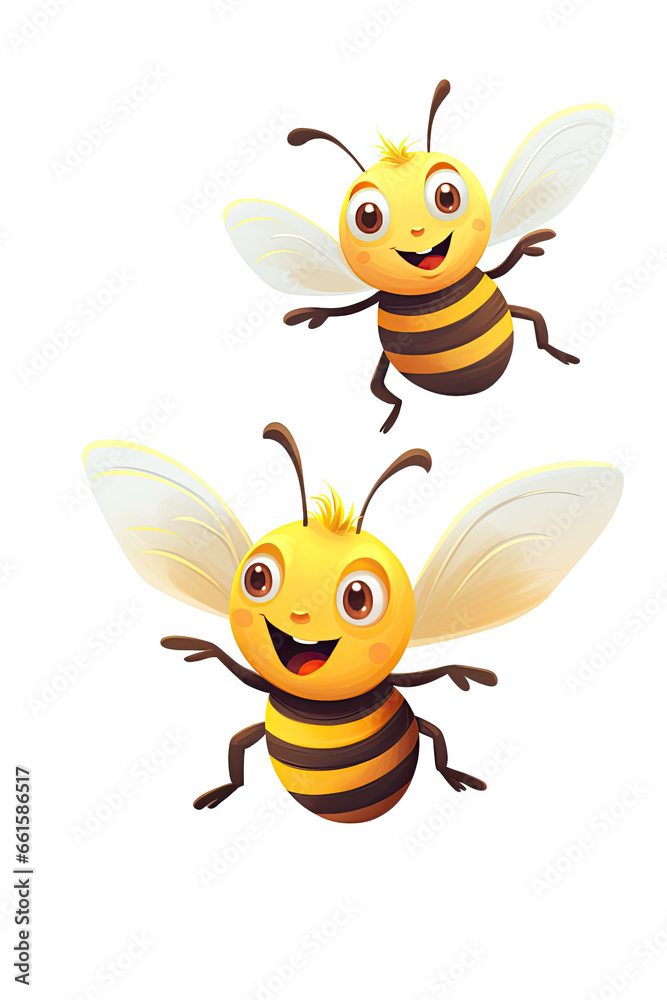 Two cute bees bumble flying isolated on a white background smiling Two cute bees bumble flying isolated on a white background smiling