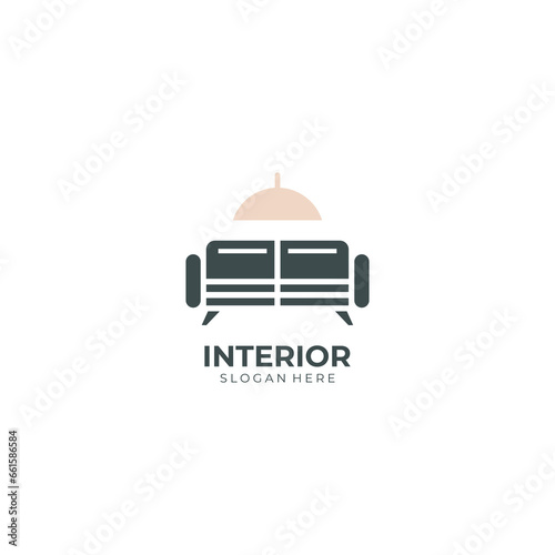 Minimalist interior logo. creative line art style concept for furniture interior template