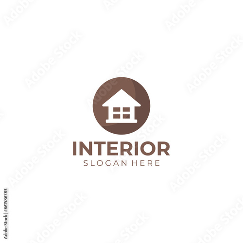 Minimalist interior logo. creative line art style concept for furniture interior template