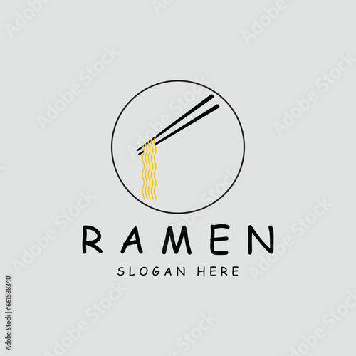noodles or ram en logo line art simple minimalist vector illustration icon template design symbol food concept for restaurant business
