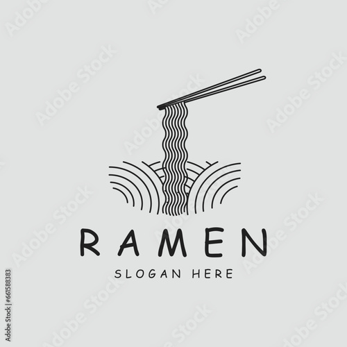 noodles or ram en logo line art simple minimalist vector illustration icon template design symbol food concept for restaurant business