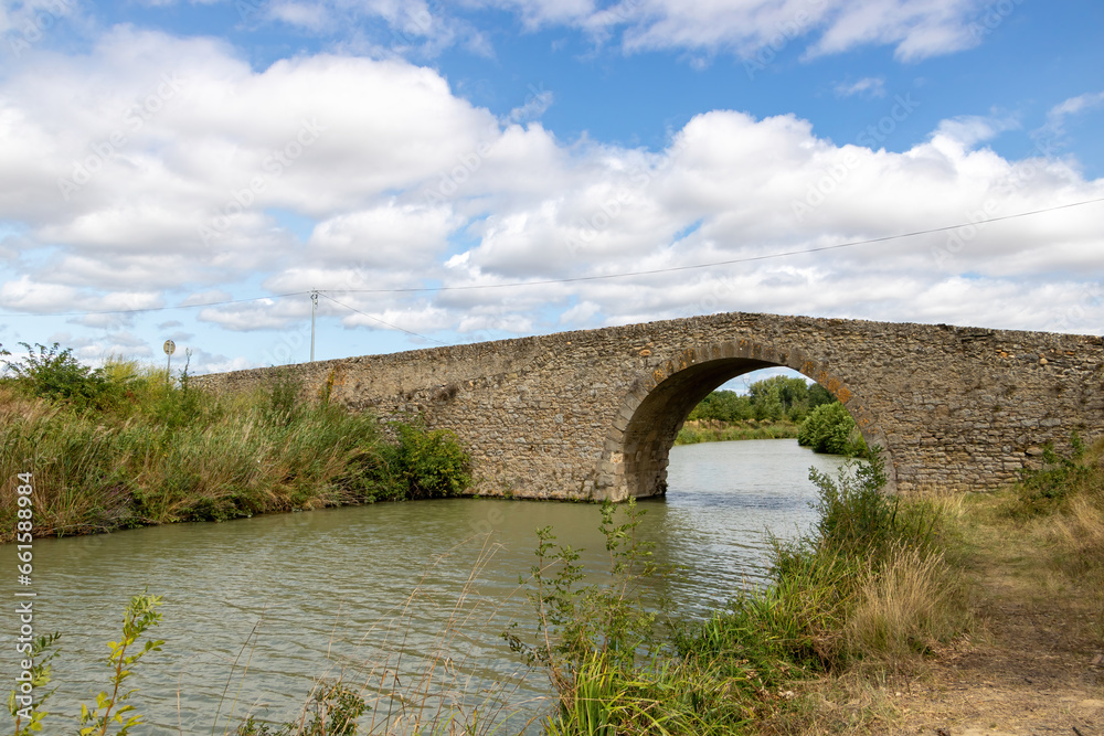 Stone bridge over Canal du Midi, summer, France
