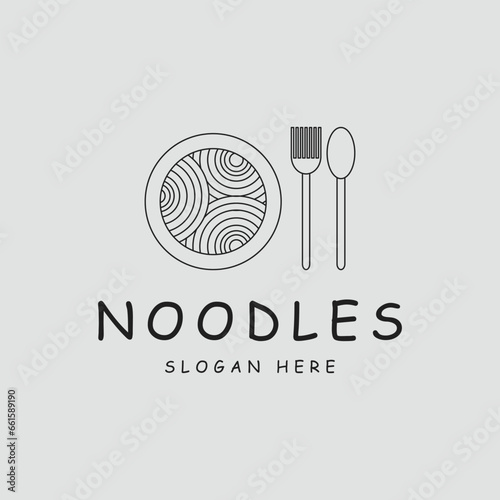 noodles or ram-en logo line art simple minimalist vector illustration icon template design symbol food concept for restaurant business