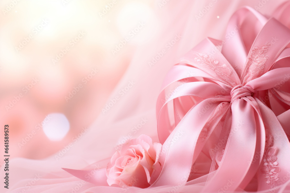 Bright pink ribbons on bokeh background , valentine's holiday or birthday, love and romance concept Bright pink ribbons on bokeh background , valentine's holiday or birthday, love and romance concept