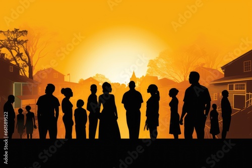 Silhouettes of people from marginalized communities in town photo