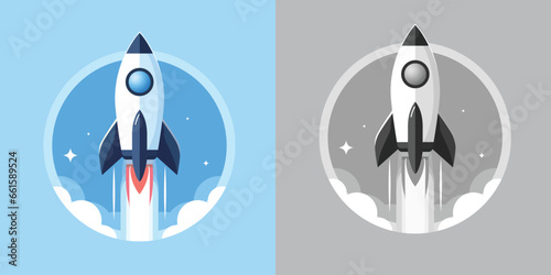 Sleek rocket soaring through the blue sky flat style vector illustration, Rocket rising high symbol template logo stock vector image