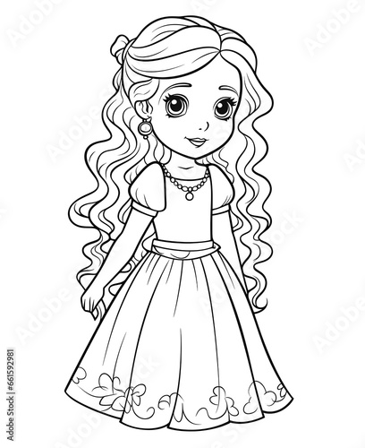 Coloring book for children, little girl princess character.