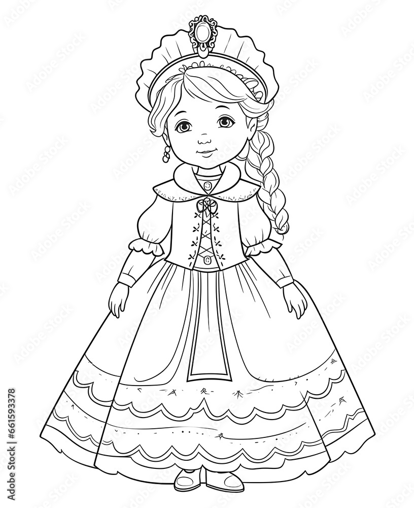 Fototapeta premium Coloring book for children, little girl princess character.