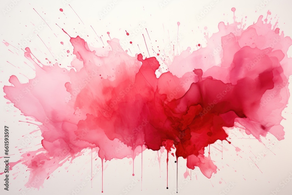 A painting of red paint splattered on a white wall. - obrazy, fototapety, plakaty 