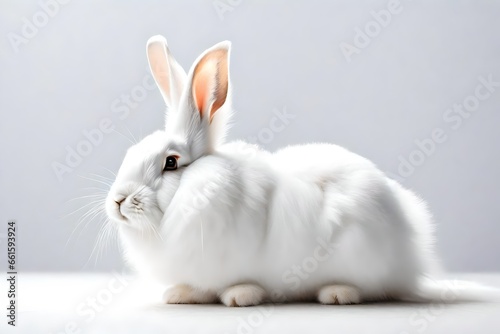 white fluffy rabbit on white background