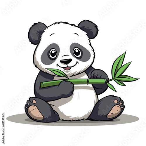Cute cartoon Panda vector illustration, Panda with bamboo graphic template
