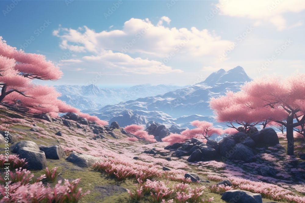 flowers in the mountains, Generative AI