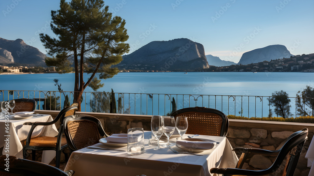 Romantic restaurant on the lake - Generative Ai