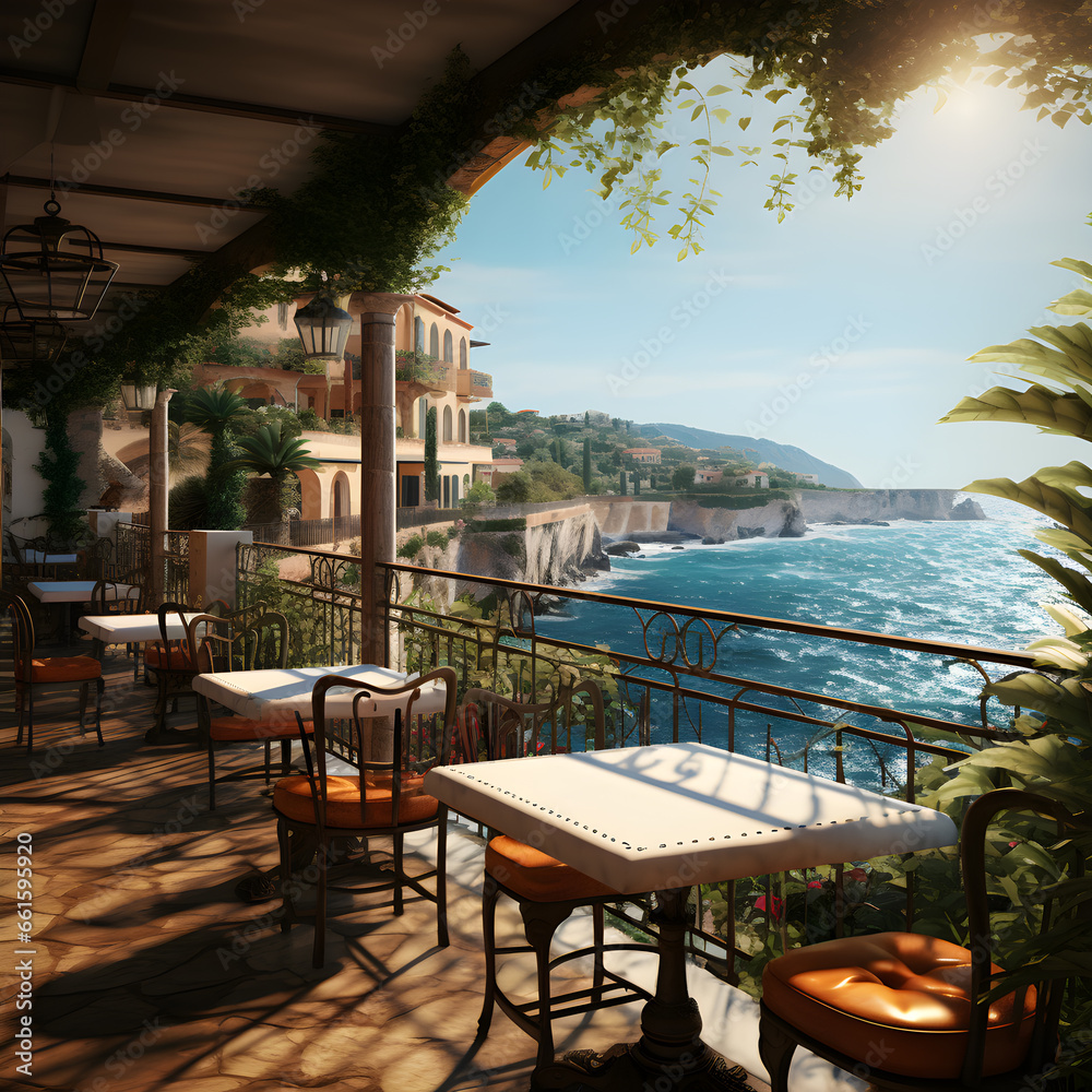 restaurant by the sea for romantic holiday - Generative Ai