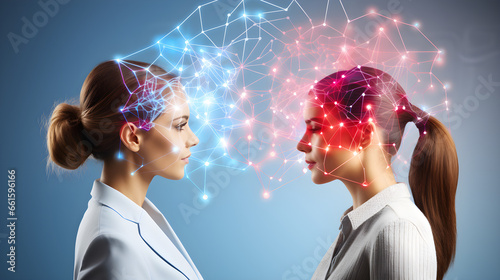 Telepathy Connection Concept - Same Wavelength - Two people connecting - Generative Ai photo