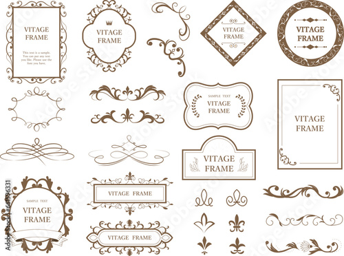 Vintage ornate frames and scroll elements. Antique ornament.