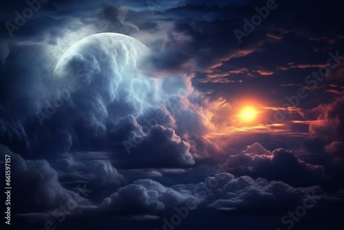 Luminous moon amidst dramatic midnight clouds. Generative AI