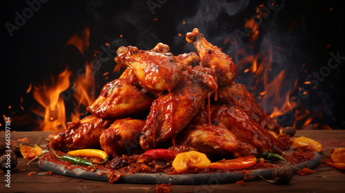 chicken meat hot wings front of the flames award win, generative ai