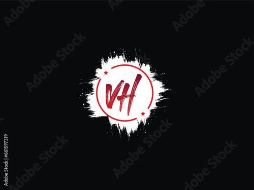 Initials VH Logo Letter, Handwriting vh Brush Letter Logo photo