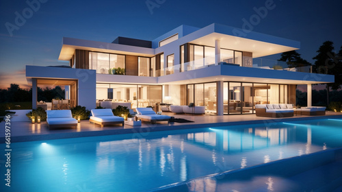 Villa water designer building contemporary house residential architecture modern patio home luxury property