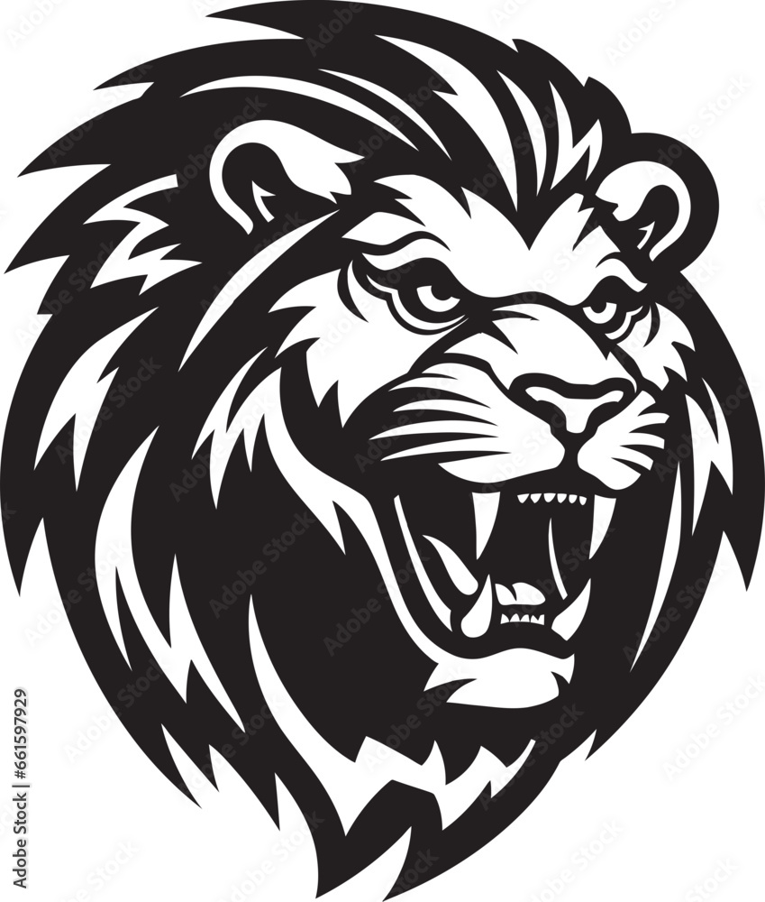 Fototapeta premium Roaring Guardian Elegant Black Lion Icon in Vector Sleek Sovereign The Majestic Mane of Lion Logo
