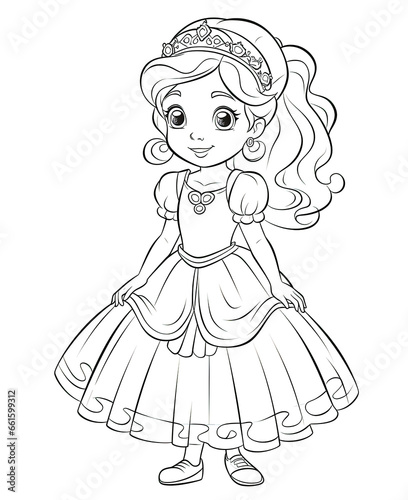 Coloring book for children  little girl princess character.