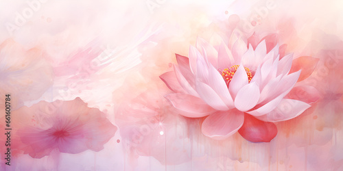Watercolor illustration of soft pink lotus flower, abstract background 