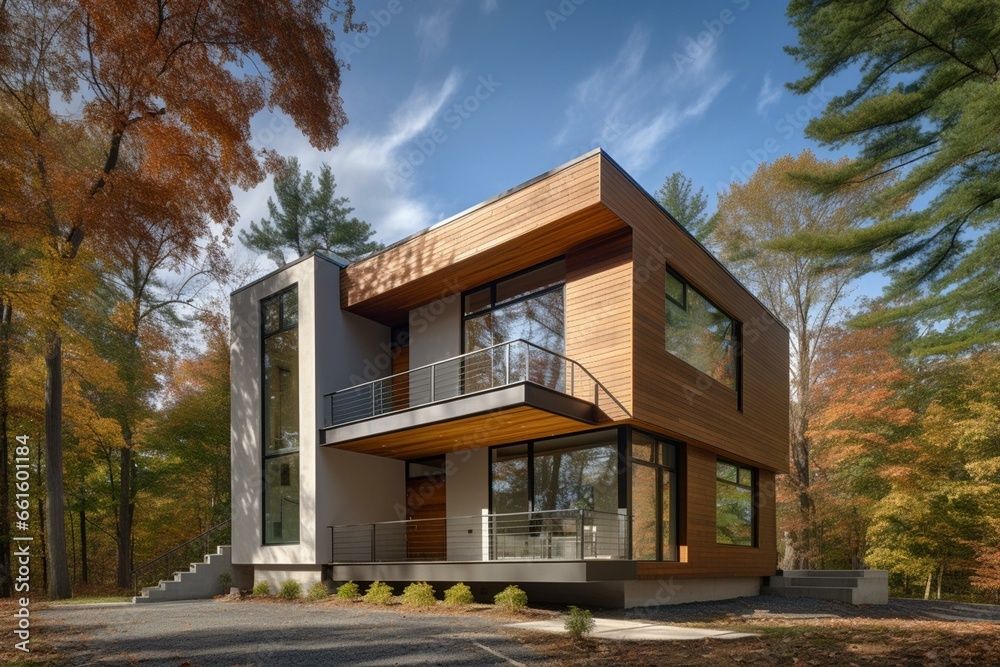 Modern home designed for energy efficiency and sustainability. Generative AI