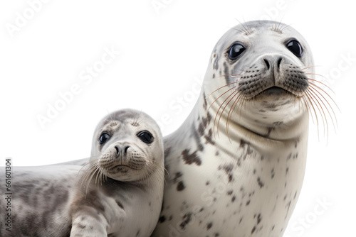 Mother and Pup in Harbor on isolated background