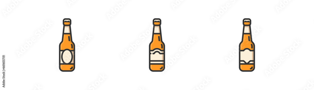 Glass bottle beer icon set on white background. Alcohol drink symbol. Pub, bar, cold beverage. Outline flat and colored style vector illustration. Glass bottle beer icon set on white background. Alcohol drink symbol. Pub, bar, cold beverage. Outline flat and colored style vector illustration.